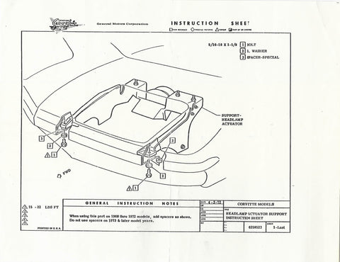 1968 - 1982 Corvette GM- NOS Support Concealed Headlamp RH / Product Number: EC189R