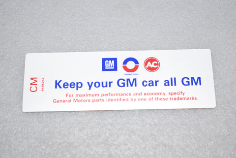 Corvette 350 / 300 Keep GM All GM Air Cleaner Decal  CM / Product Number: D143