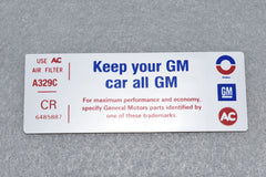 Corvette 350 Keep Your GM All GM Air Cleaner Decal CR / Product Number: D148