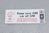 Corvette Keep Your GM All GM Air Cleaner Decal DB / Product Number: D151