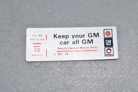 Corvette Keep Your GM All GM Air Cleaner Decal CE / Product Number: D154