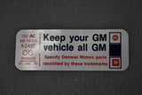 Corvette Keep Your GM All GM Air Cleaner Decal CG / Product Number: D156