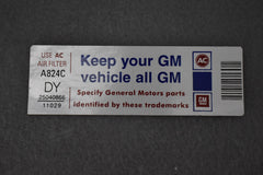 Corvette Keep Your GM All GM Air Cleaner Decal DY / Product Number: D160
